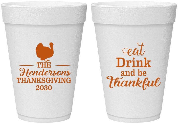 Personalized Thanksgiving 16 oz Foam Cups - Eat Drink Thankful | 260036