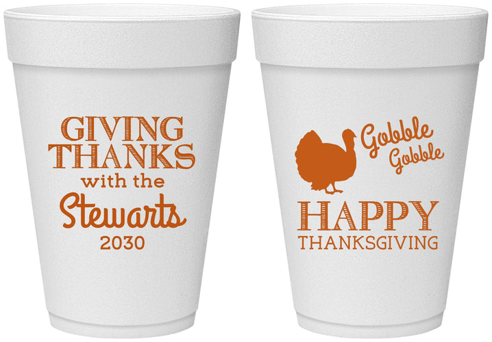 Personalized Thanksgiving 16 oz Foam Cups - Gobble Gobble | 260040