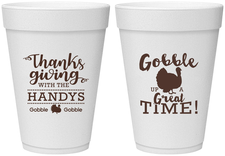 Personalized Thanksgiving 16 oz Foam Cups - Turkey Gobble | 260043
