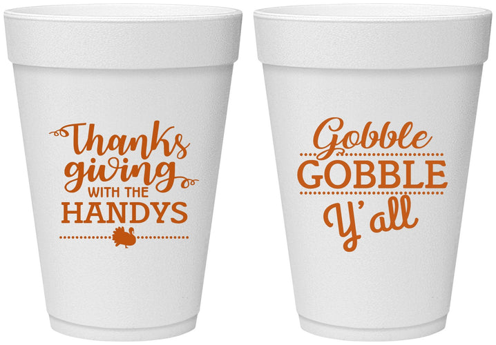 Personalized Thanksgiving 16 oz Foam Cups - Gobble Gobble | 260044