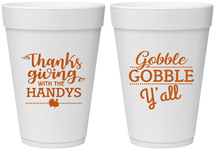 Personalized Thanksgiving 16 oz Foam Cups - Gobble Gobble | 260044