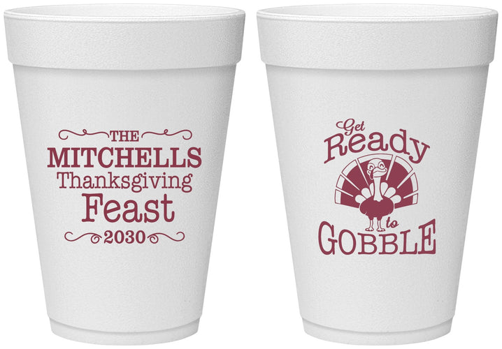 Personalized Thanksgiving 16 oz Foam Cups - Turkey Gobble | 260049