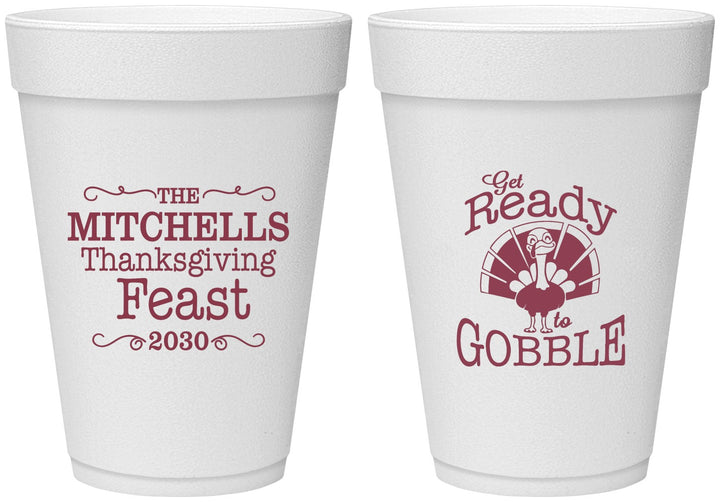 Personalized Thanksgiving 16 oz Foam Cups - Turkey Gobble | 260049