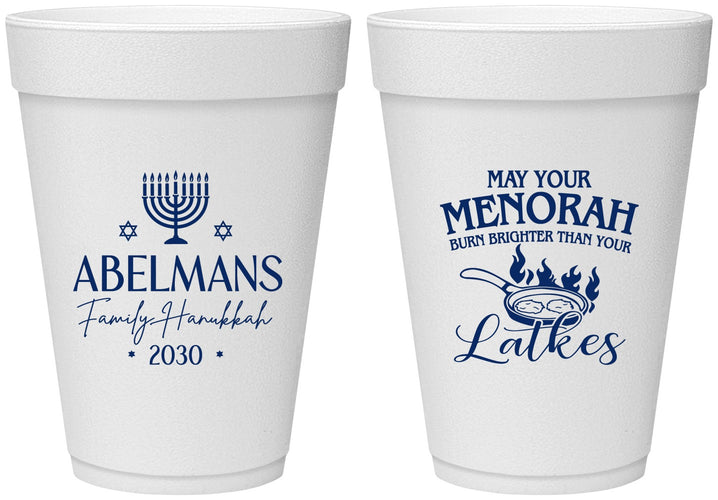 Personalized Hanukkah 16 oz Foam Cups - Menorah Latkes | 270019