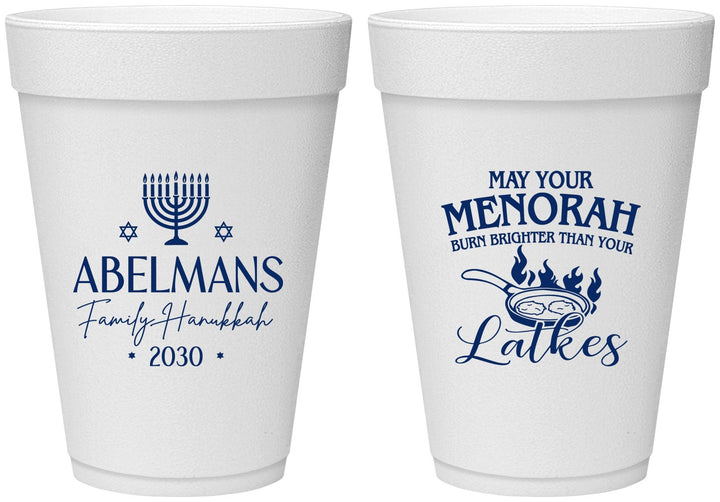 Personalized Hanukkah 16 oz Foam Cups - Menorah Latkes | 270019