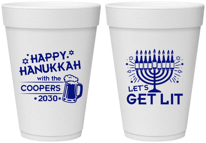 Personalized Hanukkah 16 oz Foam Cups - Lets Get Lit | 270021