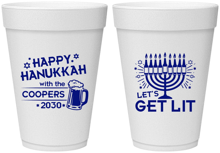 Personalized Hanukkah 16 oz Foam Cups - Lets Get Lit | 270021