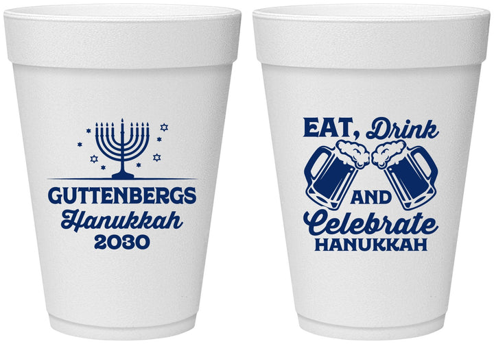 Personalized Hanukkah 16 oz Foam Cups - Menorah | 270023