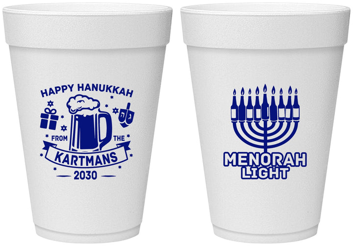 Personalized Hanukkah 16 oz Foam Cups - Menorah | 270028