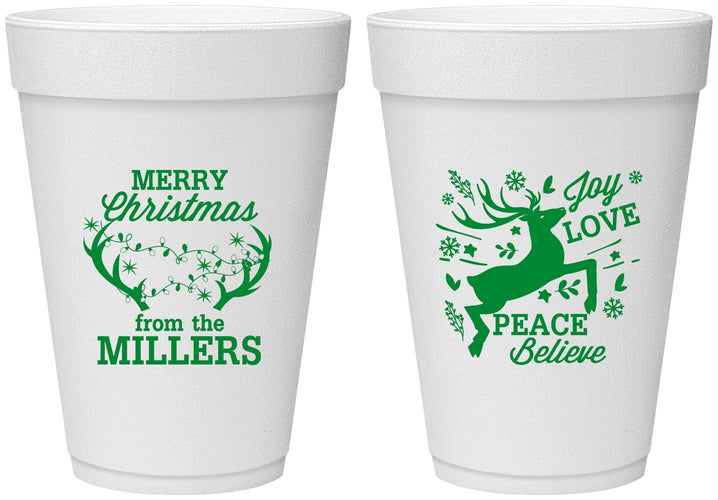 Personalized Christmas 16 oz Foam Cups - Reindeer | 280003