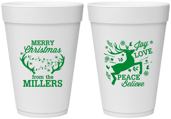Personalized Christmas 16 oz Foam Cups - Reindeer | 280003