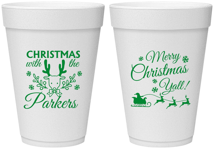 Personalized Christmas 16 oz Foam Cups - Reindeer | 280005