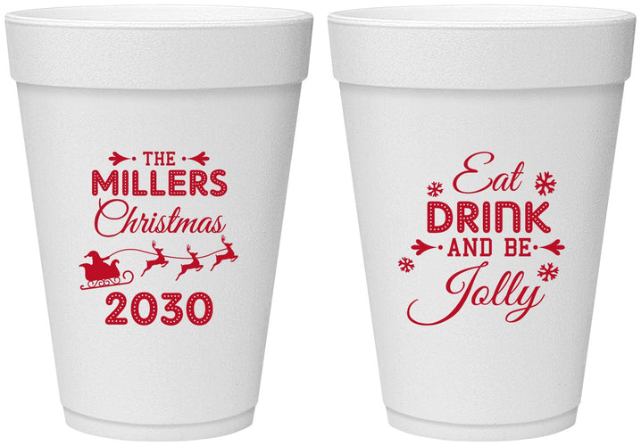 Personalized Christmas 16 oz Foam Cups - Eat Drink And Be Jolly | 280010