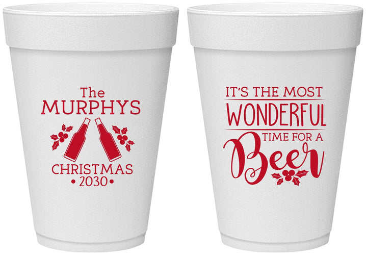 Personalized Christmas 16 oz Foam Cups - Wonderful Time For A Beer | 280012