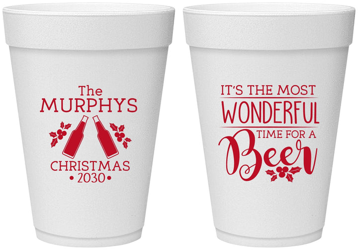 Personalized Christmas 16 oz Foam Cups - Wonderful Time For A Beer | 280012