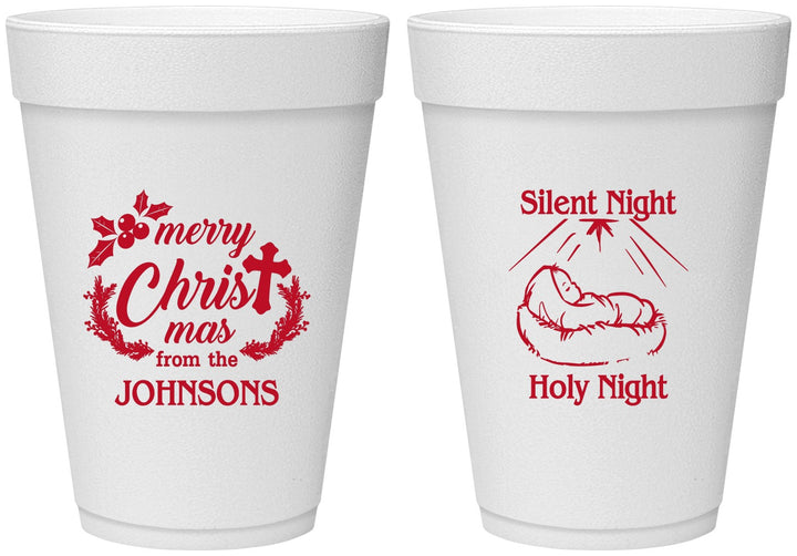 Personalized Christmas 16 oz Foam Cups - Silent Night Holy Night | 280018