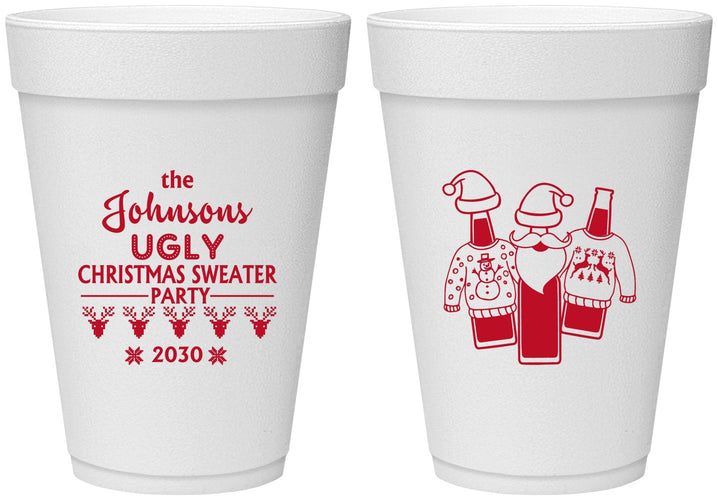 Personalized Christmas 16 oz Foam Cups - Ugly Sweater | 280022