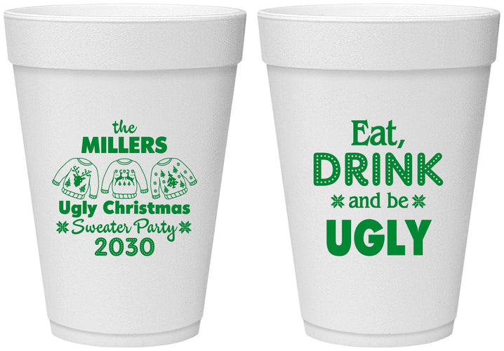 Personalized Christmas 16 oz Foam Cups - Ugly Sweater | 280023