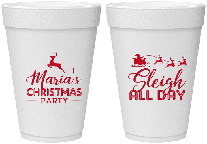 Personalized Christmas 16 oz Foam Cups - Sleigh All Day | 280030