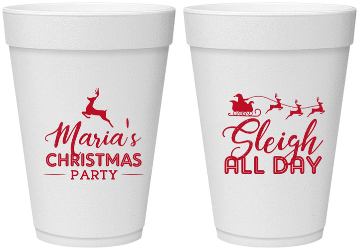 Personalized Christmas 16 oz Foam Cups - Sleigh All Day | 280030