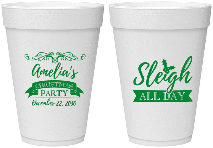 Personalized Christmas 16 oz Foam Cups - Sleigh All Day | 280031