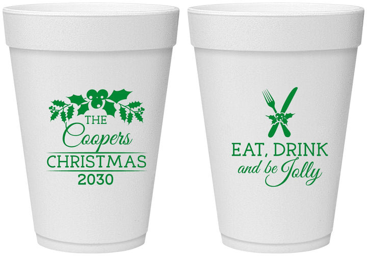 Personalized Christmas 16 oz Foam Cups - Eat Drink And Be Jolly | 280033