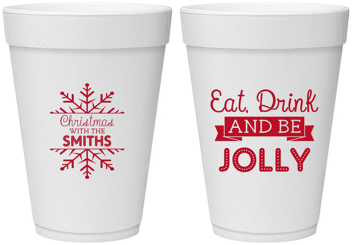 Personalized Christmas 16 oz Foam Cups - Eat Drink Jolly | 280040