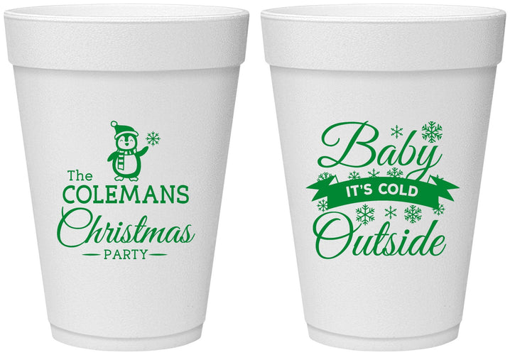 Personalized Christmas 16 oz Foam Cups - Cold Outside | 280043