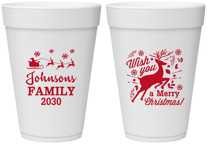 Personalized Christmas 16 oz Foam Cups - Reindeer | 280044
