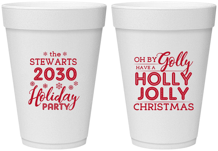 Personalized Christmas 16 oz Foam Cups - Holly Jolly | 280046