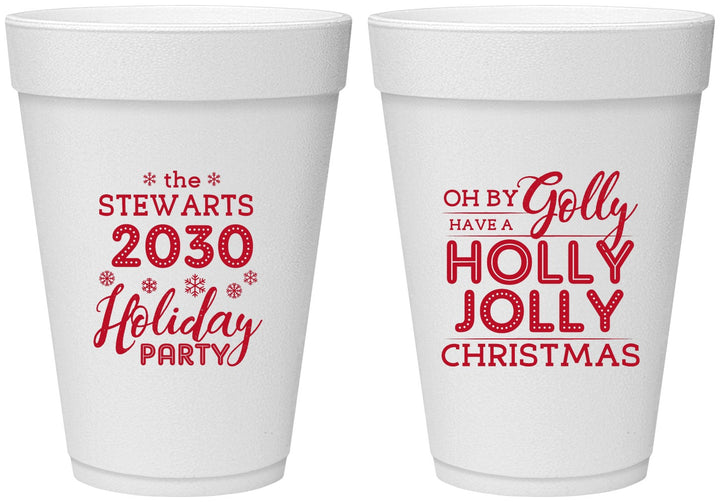 Personalized Christmas 16 oz Foam Cups - Holly Jolly | 280046
