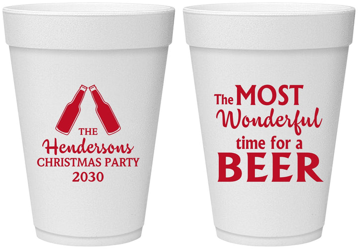 Personalized Christmas 16 oz Foam Cups - Wonderful Time For A Beer | 280064