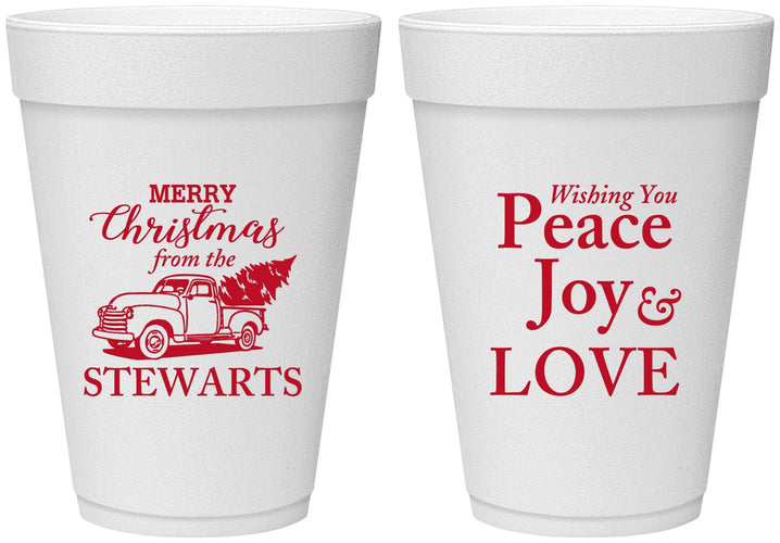Personalized Christmas 16 oz Foam Cups - Peace Joy Love | 280070