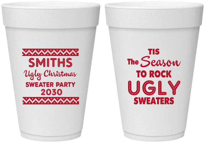 Personalized Christmas 16 oz Foam Cups - Ugly Sweater | 280080