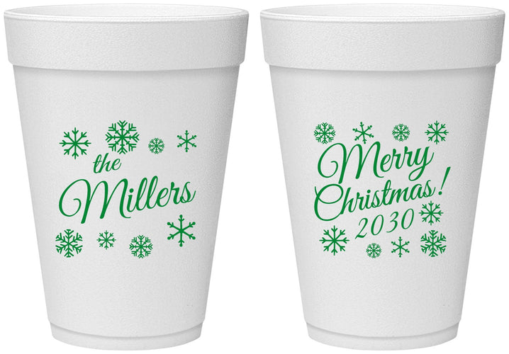 Personalized Christmas 16 oz Foam Cups - Snowflakes | 280089