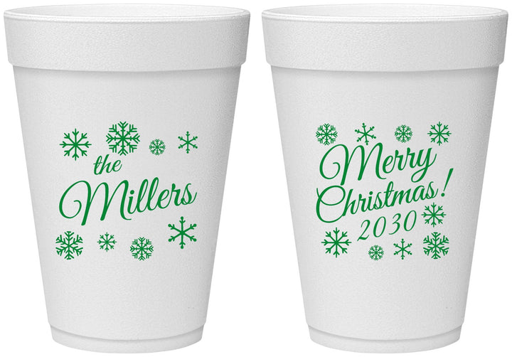 Personalized Christmas 16 oz Foam Cups - Snowflakes | 280089
