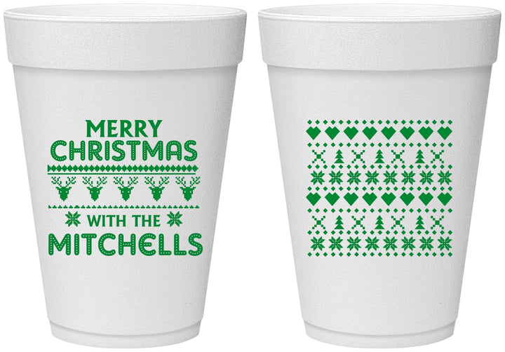 Personalized Christmas 16 oz Foam Cups - Ugly Sweater | 280091
