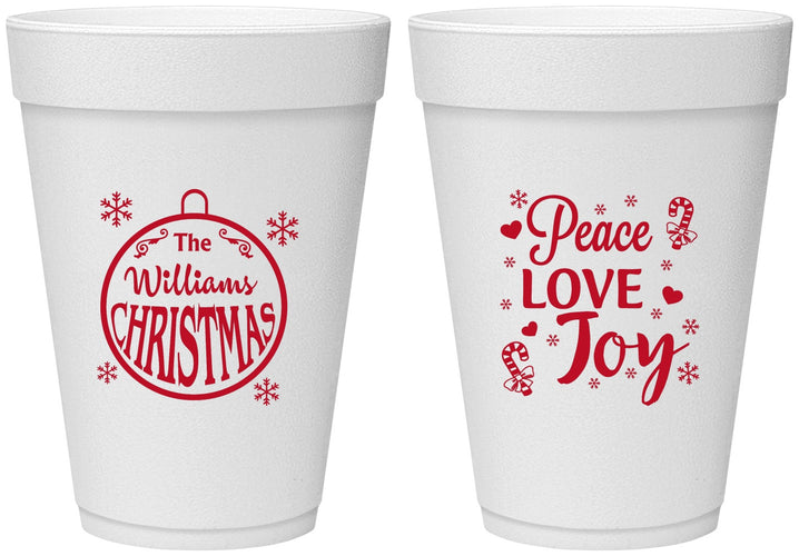 Personalized Christmas 16 oz Foam Cups - Peace Joy Love | 280094