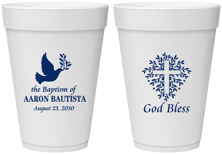 Personalized Baptism 16 oz Foam Cups - God Bless | 290007