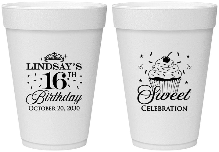 Personalized 16th Birthday 16 oz Foam Cups - Cupcake | 300000
