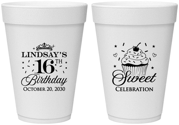 Personalized 16th Birthday 16 oz Foam Cups - Cupcake | 300000