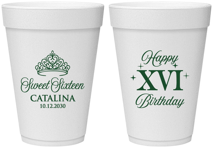 Personalized 16th Birthday 16 oz Foam Cups - Tiara | 300002
