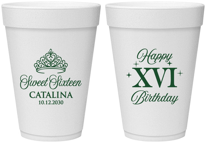 Personalized 16th Birthday 16 oz Foam Cups - Tiara | 300002