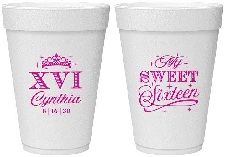 Personalized 16th Birthday 16 oz Foam Cups - Tiara | 300003