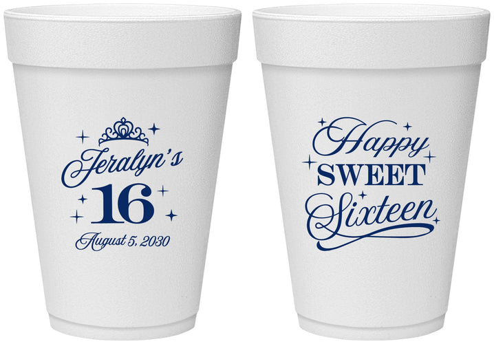 Personalized 16th Birthday 16 oz Foam Cups - Tiara | 300004