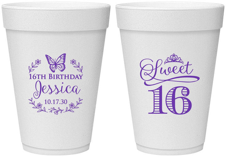 Personalized 16th Birthday 16 oz Foam Cups - Butterfly | 300005