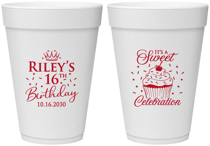 Personalized 16th Birthday 16 oz Foam Cups - Cupcake | 300006