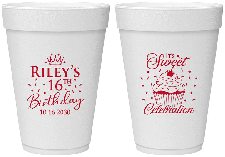 Personalized 16th Birthday 16 oz Foam Cups - Cupcake | 300006