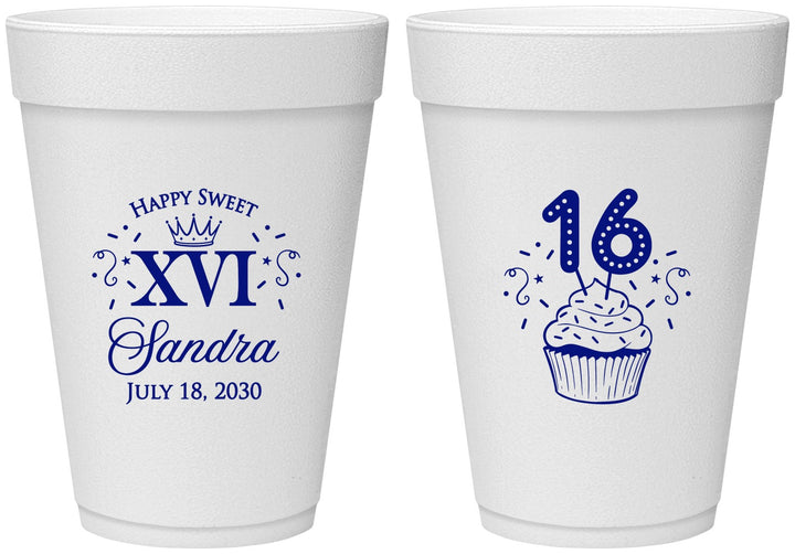 Personalized 16th Birthday 16 oz Foam Cups - Cupcake | 300007
