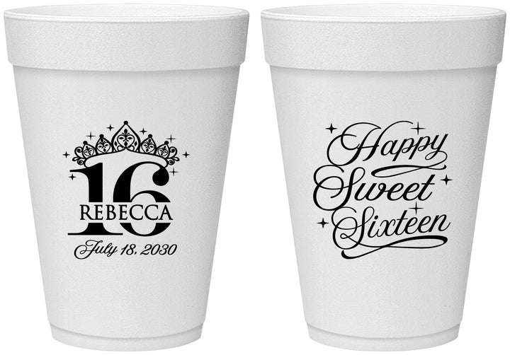 Personalized 16th Birthday 16 oz Foam Cups - Tiara | 300008